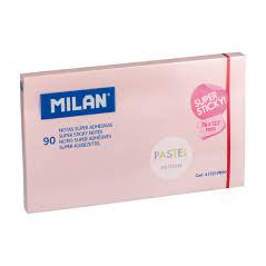 Bloc de 90 notes autocollantes Milan - Amovibles - Longue durée - 76 mm x 127 mm - Rose pastel