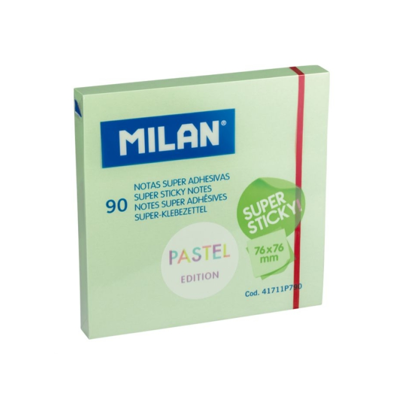 Bloc de 90 notes super adhésives Milan - Amovibles - Longue durée - 76 mm x 76 mm - Vert pastel