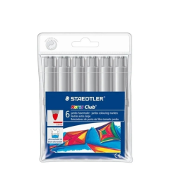 Marqueurs Staedtler Noris Jumbo 340, lot de 6 - Pointe fibre, trait de 3 mm, capuchon ventilé, gris
