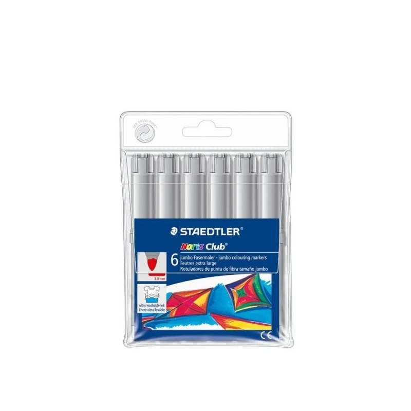 Marqueurs Staedtler Noris Jumbo 340, lot de 6 - Pointe fibre, trait de 3 mm, capuchon ventilé, gris