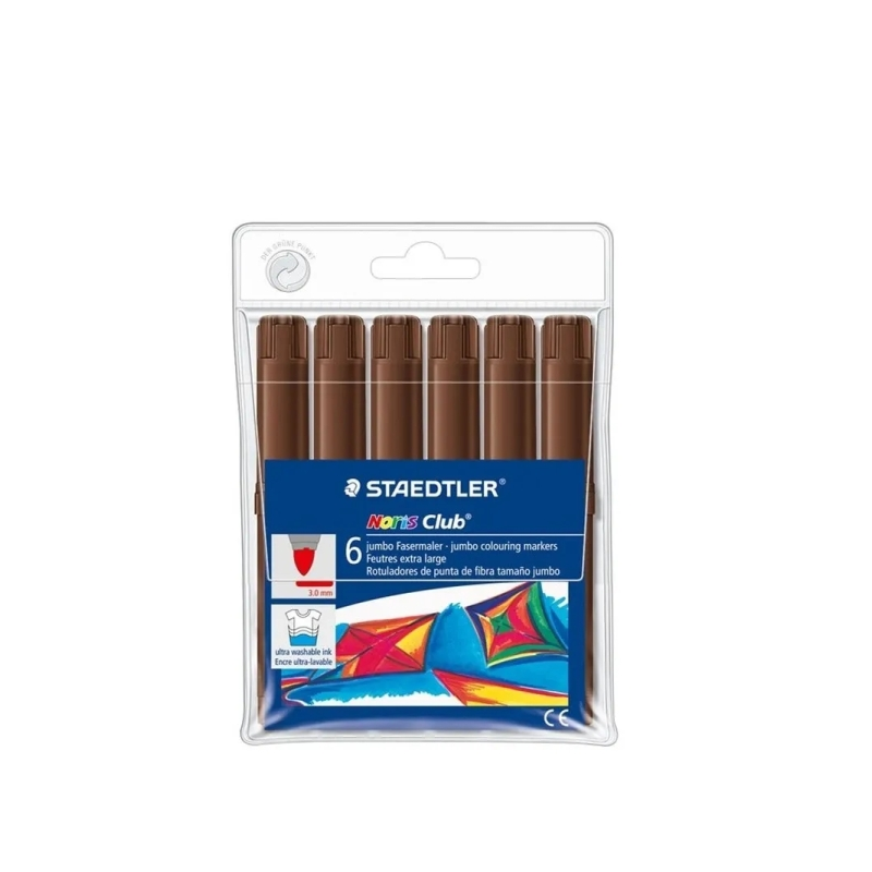 Lot de 6 marqueurs Staedtler Noris Jumbo 340 - Pointe fibre - Course 3 mm - Capuchon ventilé - Marron