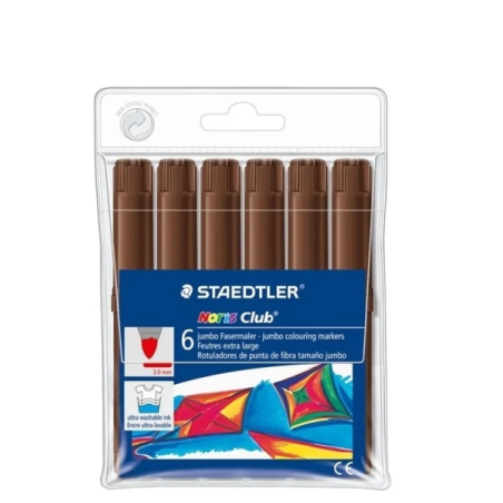 Lot de 6 marqueurs Staedtler Noris Jumbo 340 - Pointe fibre - Course 3 mm - Capuchon ventilé - Marron