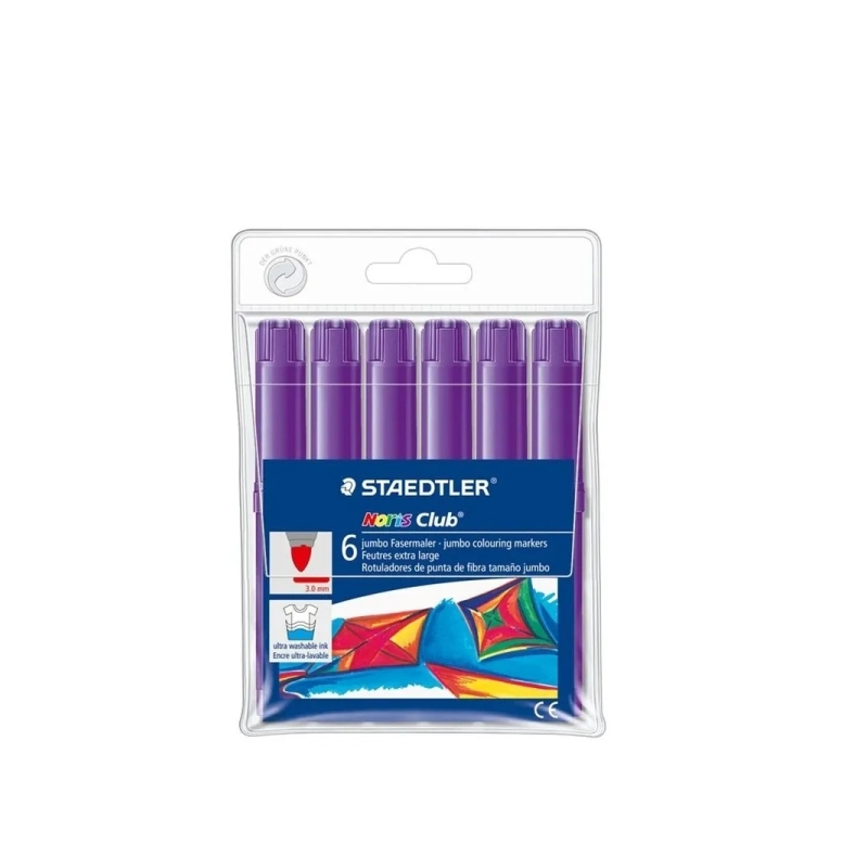Marqueurs Staedtler Noris Jumbo 340, lot de 6 - Pointe fibre, trait de 3 mm, capuchon ventilé, couleur violette