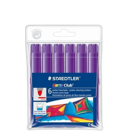 Marqueurs Staedtler Noris Jumbo 340, lot de 6 - Pointe fibre, trait de 3 mm, capuchon ventilé, couleur violette
