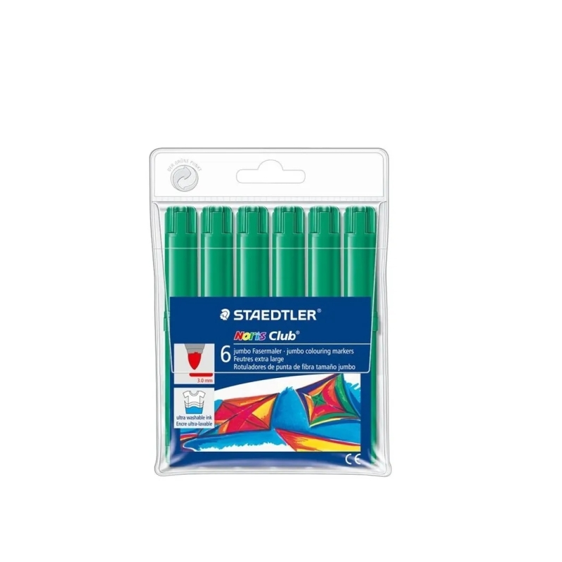 Lot de 6 marqueurs Staedtler Noris Jumbo 340 - Pointe fibre - Course 3 mm - Capuchon ventilé - Vert