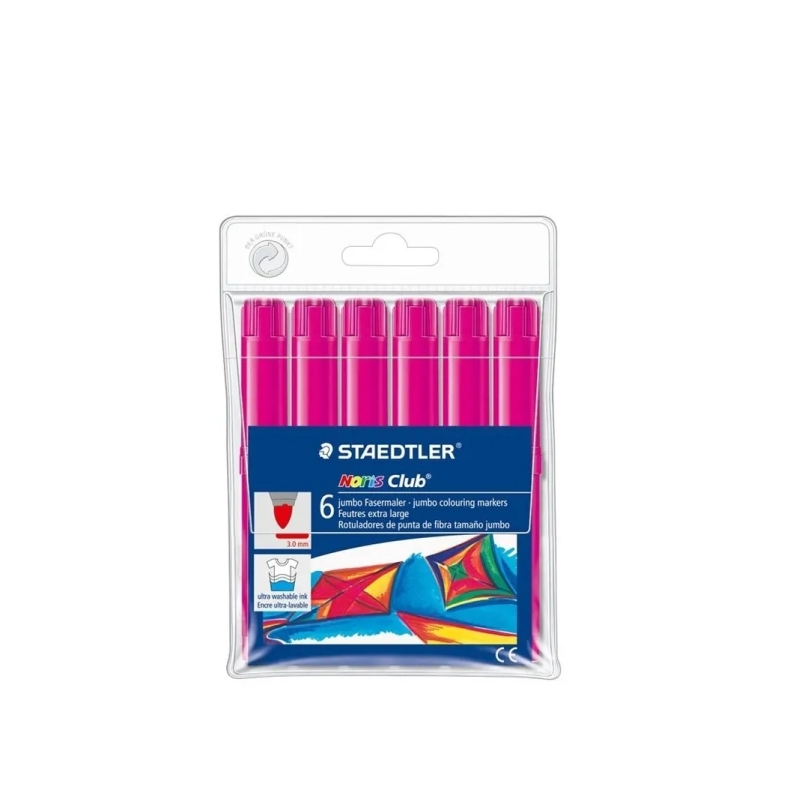 Marqueurs Staedtler Noris Jumbo 340, lot de 6 - Pointe fibre, trait de 3 mm, capuchon ventilé, couleur magenta