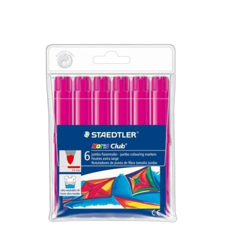 Marqueurs Staedtler Noris Jumbo 340, lot de 6 - Pointe fibre, trait de 3 mm, capuchon ventilé, couleur magenta