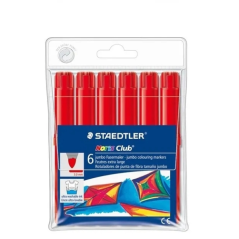 Marqueurs Staedtler Noris Jumbo 340, lot de 6 - Pointe fibre, trait de 3 mm, capuchon ventilé, rouge