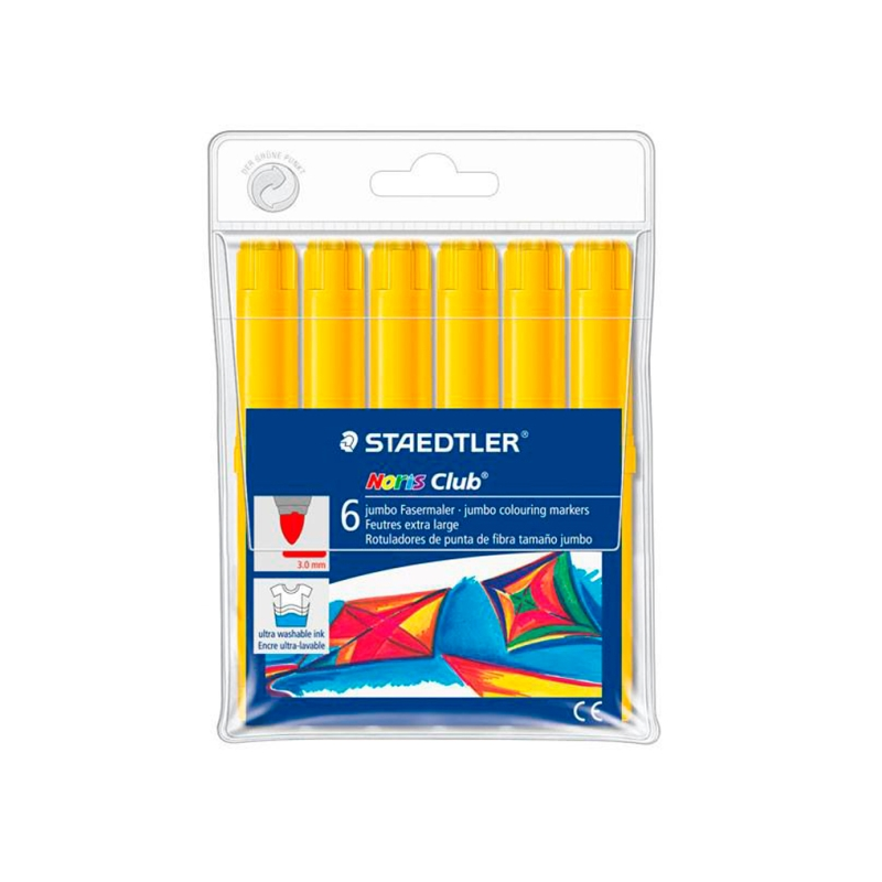 Marqueurs Staedtler Noris Jumbo 340, lot de 6 - Pointe fibre, trait de 3 mm, capuchon ventilé, jaune