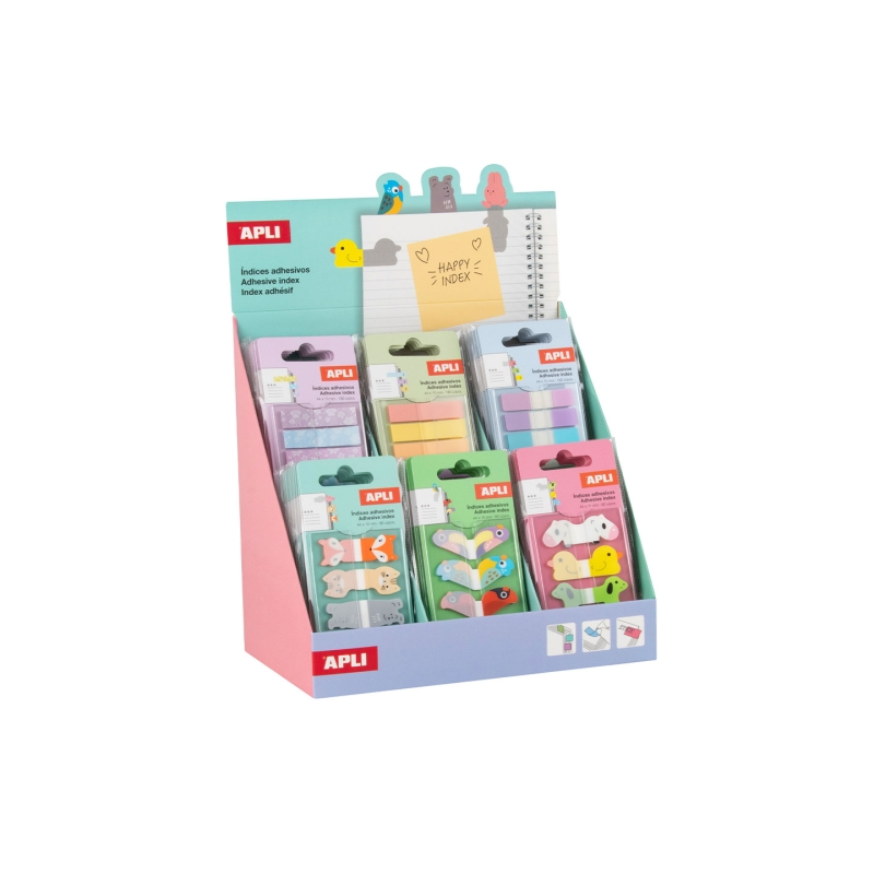 Présentoir Apli avec 48 paquets de 80 intercalaires adhésifs 44 x 16 mm - Facile à décoller - Organisez vos documents