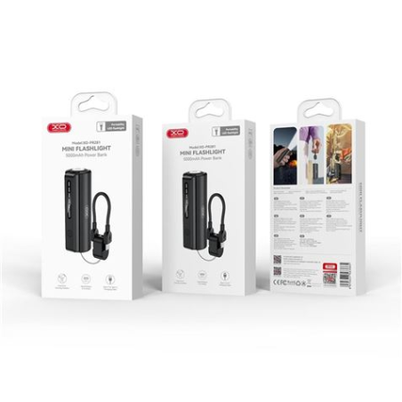 Mini Powerbank XO PR281 5000 mAh - USB-C - Lampe torche - Noir