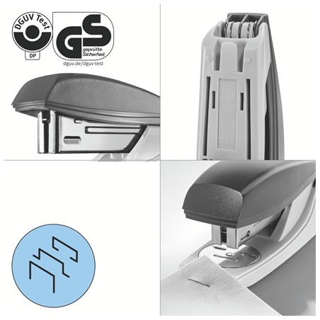 Agrafeuse de bureau Petrus 210 Recycle – Agrafe jusqu'à 25 feuilles – 96 % de plastique recyclé – Agrafage ouvert, fermé et