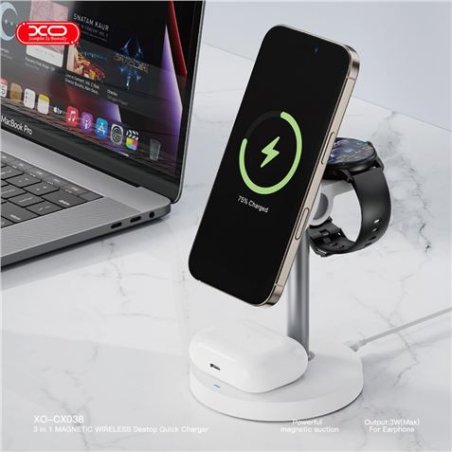 Chargeur sans fil magnétique rapide XO CX038 - 15 W - Support magnétique - Blanc