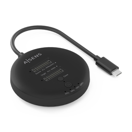 Station d'accueil double baie Aisens ASDS-2M2N05 M.2 NVME vers USB-C 3.2 Gen2x2 - Clone - Couleur noire