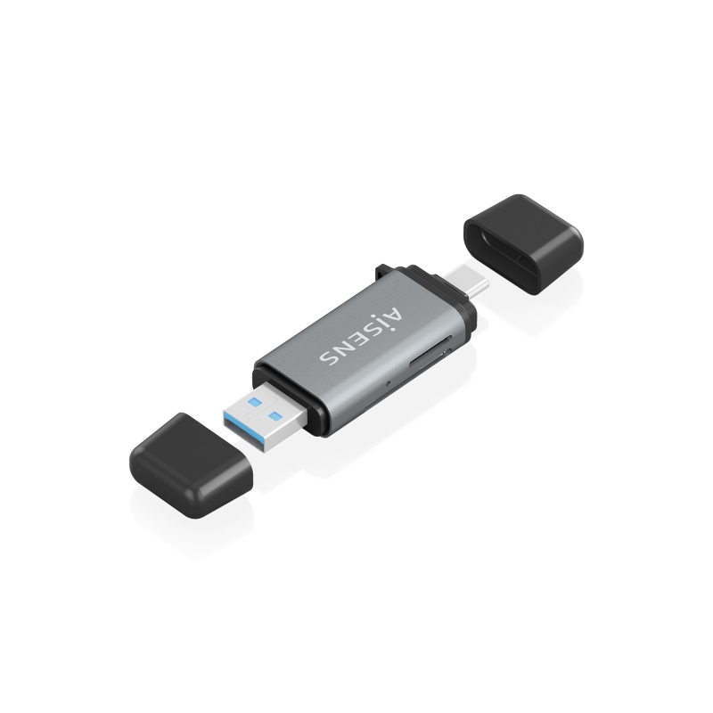 Lecteur de cartes Aisens USB-A et USB-C 3.1 Gen1 - Compatible SD, Micro SD, MMC, RS-MMC, Micro MMC - Gris