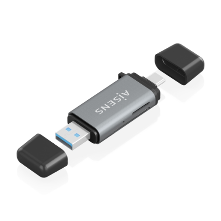 Lecteur de cartes Aisens USB-A et USB-C 3.1 Gen1 - Compatible SD, Micro SD, MMC, RS-MMC, Micro MMC - Gris
