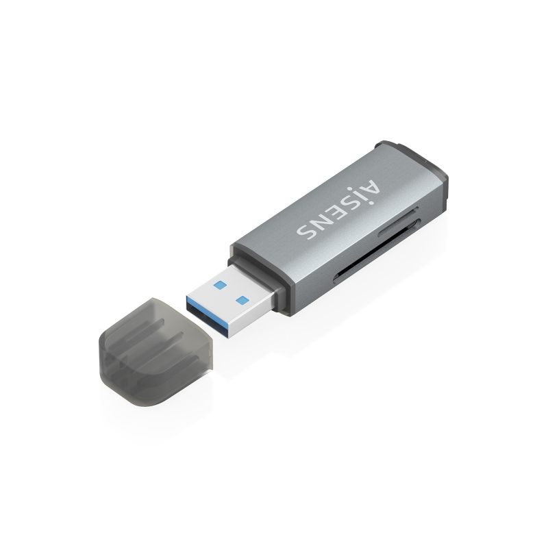 Lecteur de cartes Aisens USB-A 3.1 Gen1 - Compatible SD, Micro SD, MMC, RS-MMC, Micro MMC - Gris