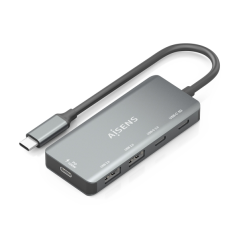 Aisens Hub USB-C 3.1 - USB-C PD 100 W/2 x USB-C/2 x USB-A 2.0 - 15 cm - Couleur Gris