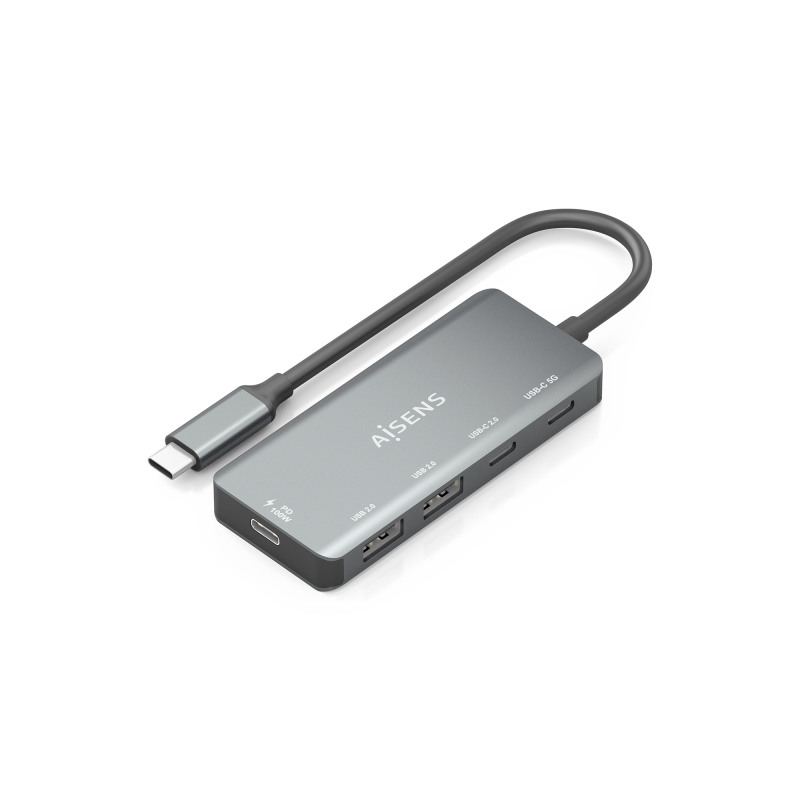 Aisens Hub USB-C 3.1 - USB-C PD 100 W/2 x USB-C/2 x USB-A 2.0 - 15 cm - Couleur Gris