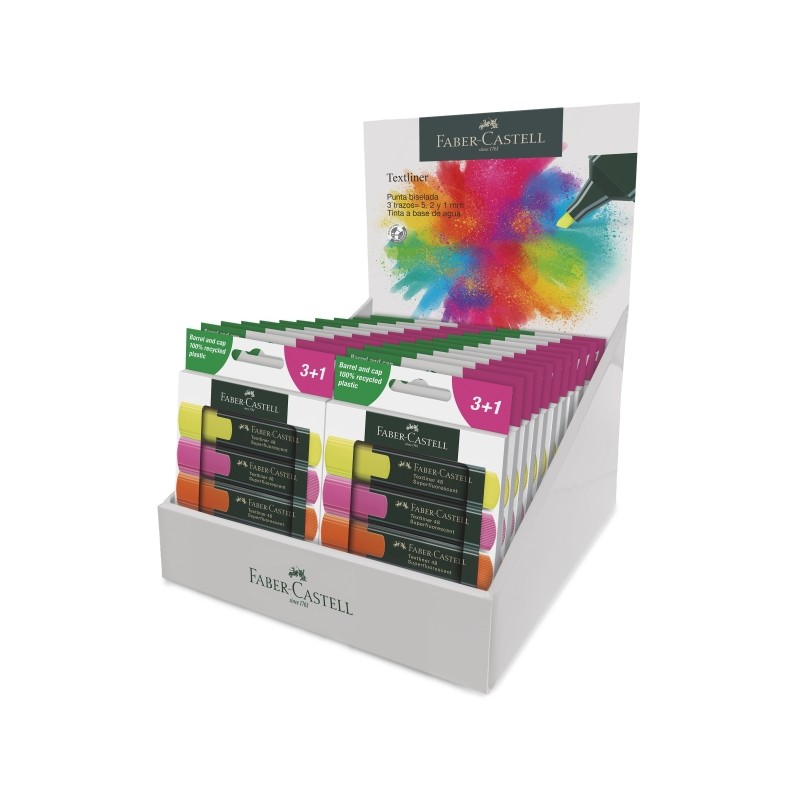 Présentoir marqueurs Faber-Castell Textliner 48 4 couleurs Présentoir marqueurs Faber-Castell Textliner 48 4 couleurs