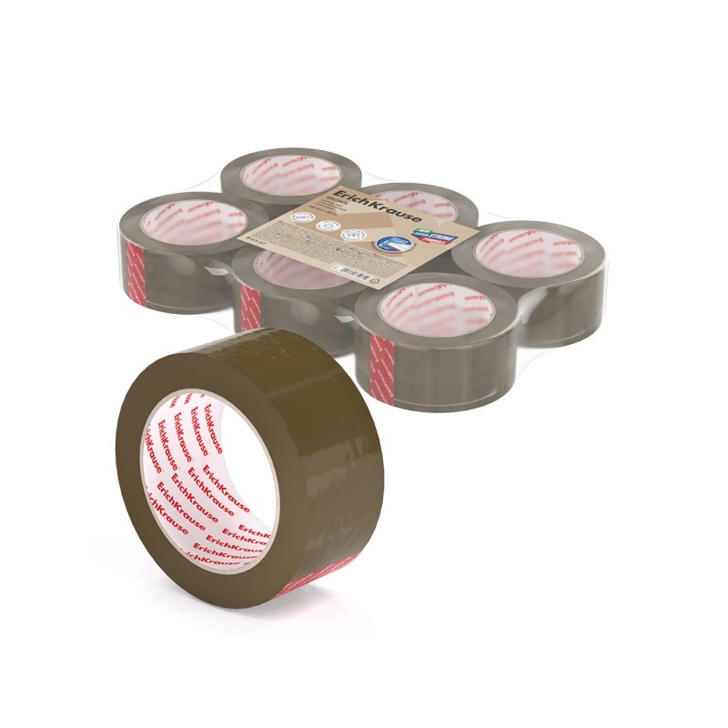 LOT de 6 Sceau d'emballage Erichkrause - Dimensions 48 mm x 50 m - Adhésif haute adhérence - Facile à découper - Couleur marron
