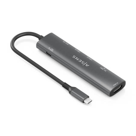Station d'accueil USB-C Aisens 7 en 1 - USB-C vers 1xHDMI - 2xUSB-A 2.0 - 1xUSB-A 3.0 - 1xUSB-C 100W - 1xSD - 1xMicroSD - 15cm