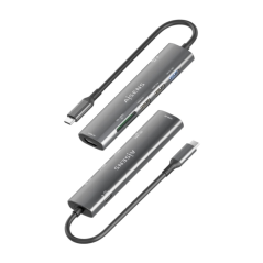 Station d'accueil USB-C Aisens 7 en 1 - USB-C vers 1xHDMI - 2xUSB-A 2.0 - 1xUSB-A 3.0 - 1xUSB-C 100W - 1xSD - 1xMicroSD - 15cm