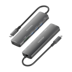 Station d'accueil USB-C Aisens 7 en 1 - USB-C vers 1xHDMI - 3xUSB-A - 1xUSB-C 100W - 1xSD - 1xMicroSD - 15cm - Couleur Gris