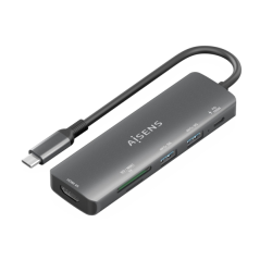 Station d'accueil USB-C Aisens 6 en 1 - USB-C vers 1xHDMI - 2xUSB-A - 1xUSB-C PD 100W - 1xSD - 1xMicroSD - 15cm - Couleur Gris