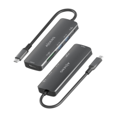 Station d'accueil USB-C Aisens 6 en 1 - USB-C vers 1xHDMI - 2xUSB-A - 1xUSB-C PD 100W - 1xSD - 1xMicroSD - 15cm - Couleur Gris