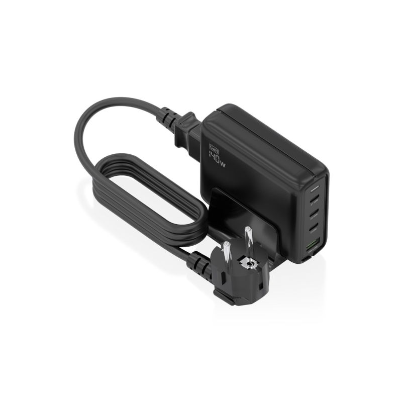 Chargeur Aisens GAN 140 W - 3 ports USB-C PD3.0, QC4.0, QC5.0 - 1 port USB-A QC3.0 - Câble de 1,4 m - Noir