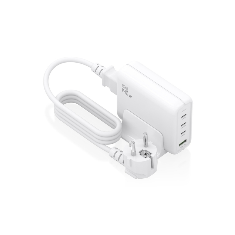 Chargeur Aisens GAN 140 W - 3 ports USB-C PD3.0, QC4.0, QC5.0 - 1 port USB-A QC3.0 - Câble de 1,4 m - Blanc