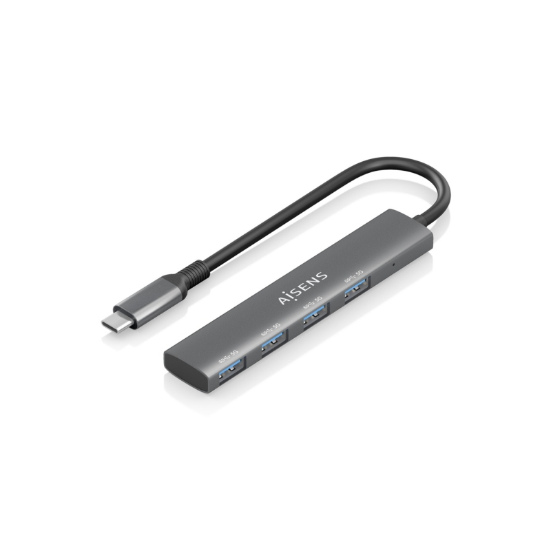 Hub USB-C ultra fin Aisens - 1xUSB3.1 Gen1 + 4xUSB3.0 - Haute vitesse 5 Gbit/s - Alimentation USB-C - Câble 15 cm - Gris