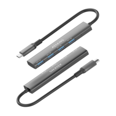 Hub USB-C ultra fin Aisens - 1xUSB3.1 Gen1 + 4xUSB3.0 - Haute vitesse 5 Gbit/s - Alimentation USB-C - Câble 15 cm - Gris