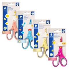LOT de 12 Ciseaux d'école Staedtler Noris 965 14 cm - Poignée ergonomique souple - Lames émoussées - Couleurs assorties