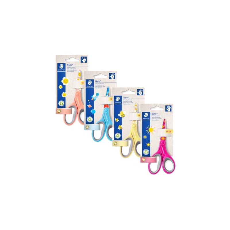 LOT de 12 Ciseaux d'école Staedtler Noris 965 14 cm - Poignée ergonomique souple - Lames émoussées - Couleurs assorties