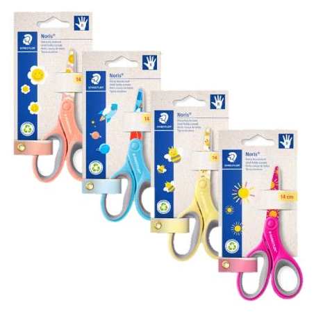 LOT de 12 Ciseaux d'école Staedtler Noris 965 14 cm - Poignée ergonomique souple - Lames émoussées - Couleurs assorties
