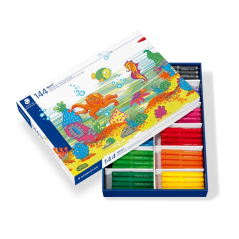 Staedtler Noris Jumbo 340, paquet de 144 marqueurs Jumbo - Pointe fibre - Course 3 mm - Capuchon ventilé - Couleurs assorties