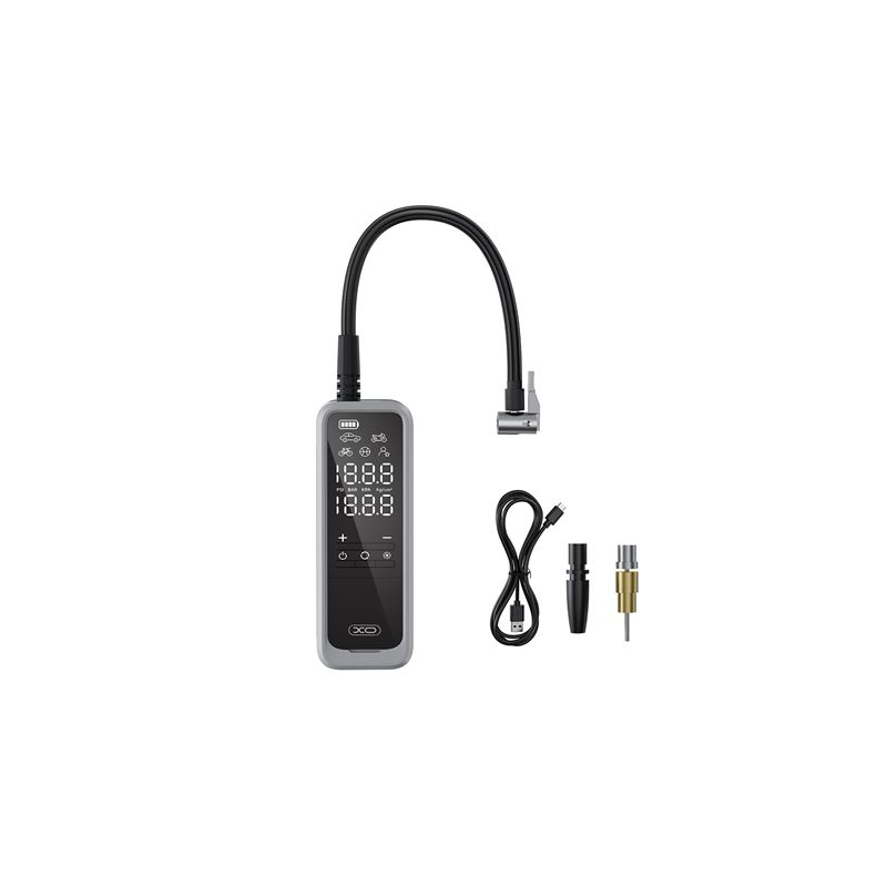 Gonfleur portable XO CZ018 - Écran LCD - 3 buses - Batterie externe 5000 mAh - Lampe de poche