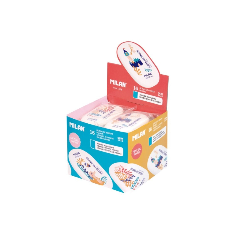 Lot de 16 gommes ovales Milan 1416 Story Time blanches