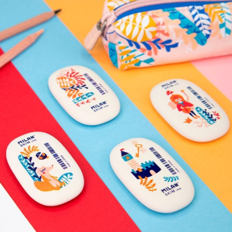 Lot de 16 gommes ovales Milan 1416 Story Time blanches