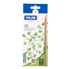 Lot de 12 crayons de couleur hexagonaux Milan - Mine 2,9 mm - Incassables - Bois certifié FSC - Couleurs assorties