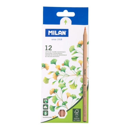 Lot de 12 crayons de couleur hexagonaux Milan - Mine 2,9 mm - Incassables - Bois certifié FSC - Couleurs assorties