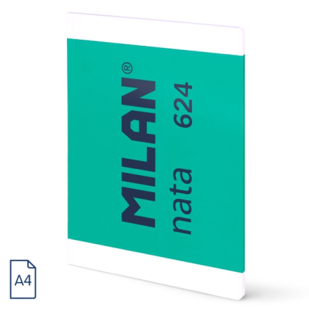 Cahier collé Milan Nata 624, format A4, quadrillé 5 x 5 mm, 48 feuilles de 95 g/m², microperforé, vert