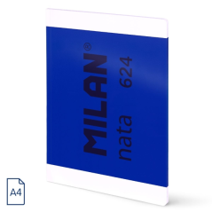 Cahier collé Milan Nata 624, format A4, quadrillé 5 x 5 mm, 48 feuilles de 95 g/m², microperforé, bleu
