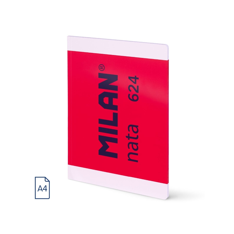 Cahier collé Milan Nata 624, format A4, ligné 7 mm, 48 feuilles de 95 g/m², microperforé, rose