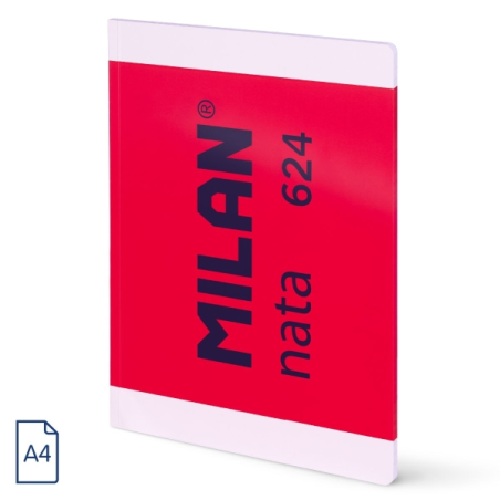Cahier collé Milan Nata 624, format A4, ligné 7 mm, 48 feuilles de 95 g/m², microperforé, rose