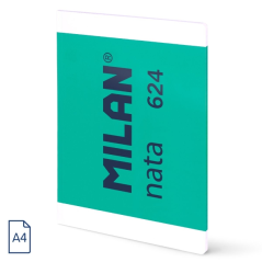 Cahier collé Milan Nata 624, format A4, ligné 7 mm, 48 feuilles de 95 g/m², microperforé, vert
