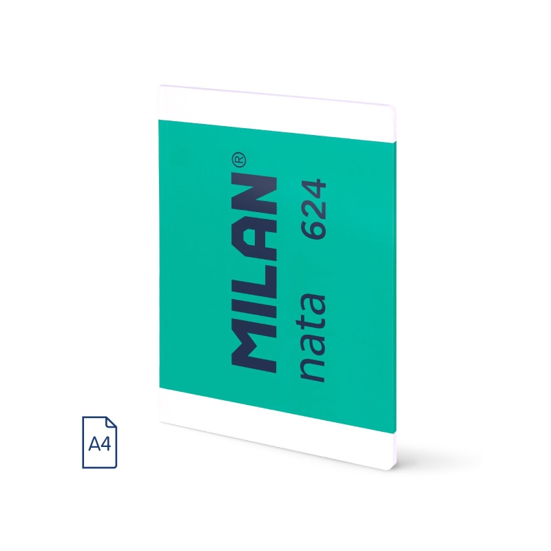 Cahier collé Milan Nata 624, format A4, ligné 7 mm, 48 feuilles de 95 g/m², microperforé, vert
