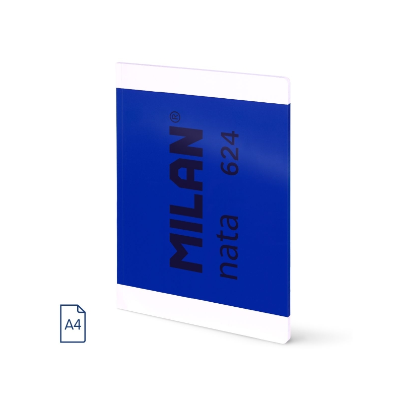 Cahier collé Milan Nata 624, format A4, ligné 7 mm, 48 feuilles de 95 g/m², microperforé, bleu